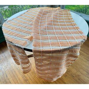 Vintage 70s curtain, orange white open weave, large stripes, per panel